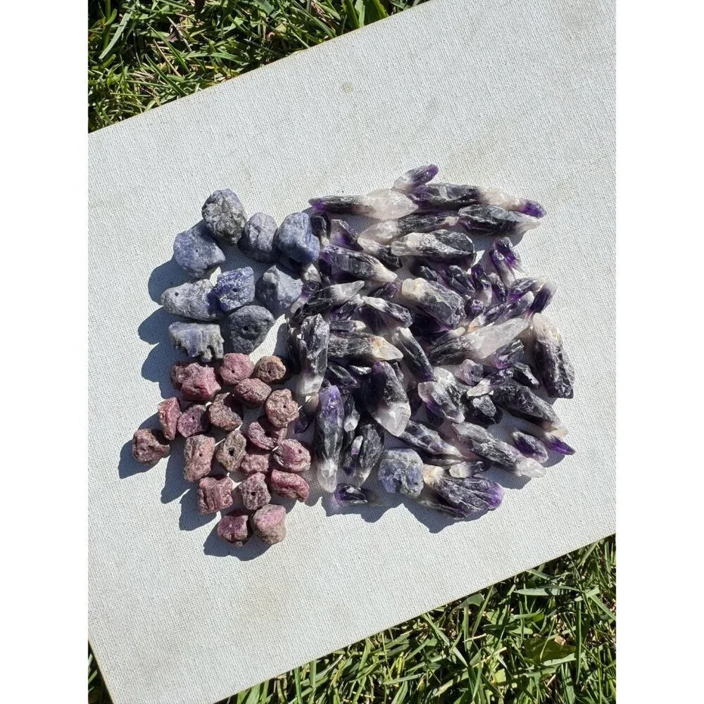 Drilled Gemstone Lot Beads - Tanzanite, Amethyst and Ruby - 260 grams